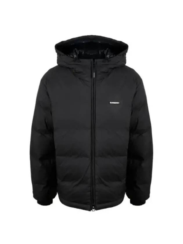 Men's Embroidered Logo Nylon Hooded Jacket Black - BURBERRY - BALAAN.