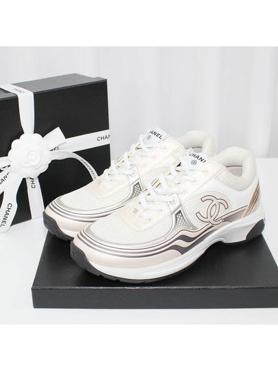 Fabric Laminated Low Top Sneakers Ivory White Gold - CHANEL - BALAAN 2