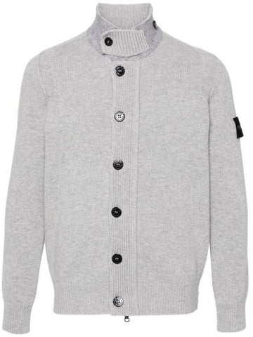 Wappen High Neck Button Up Wool Cardigan Melange Grey - STONE ISLAND - BALAAN 1