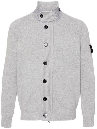 Wappen High Neck Button Up Wool Cardigan Melange Grey - STONE ISLAND - BALAAN 2