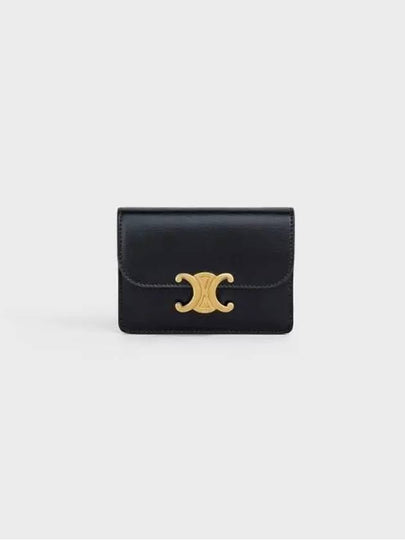 Triomphe Shiny Calfskin Flap Card Wallet Black - CELINE - BALAAN 2