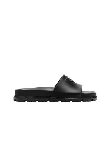 Triangle Logo Slippers Black - PRADA - BALAAN 1