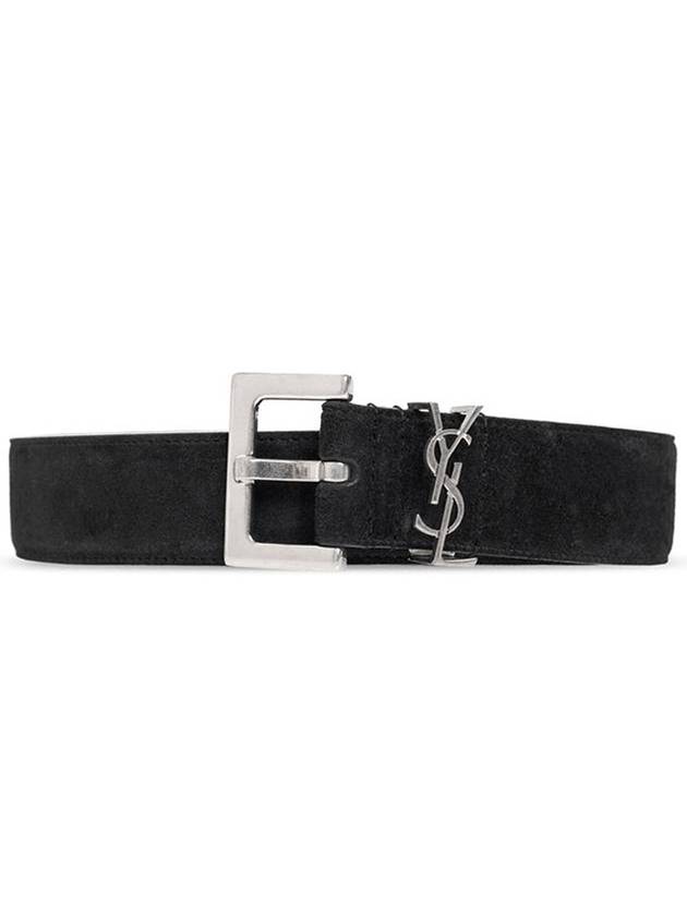 Logo Suede Leather Belt Black - SAINT LAURENT - BALAAN 1