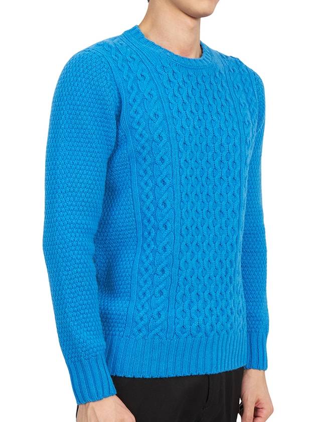 Crew Neck Lambswool Knit Top Blue - DRUMOHR - BALAAN 4