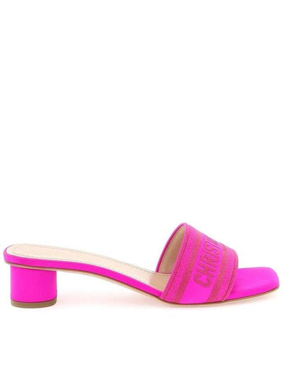 Dway Embroidered Satin Cotton Sandal Heels Rani Pink - DIOR - BALAAN 2