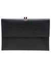 Flap Folio Pebble Leather Clutch Bag Black - THOM BROWNE - BALAAN.