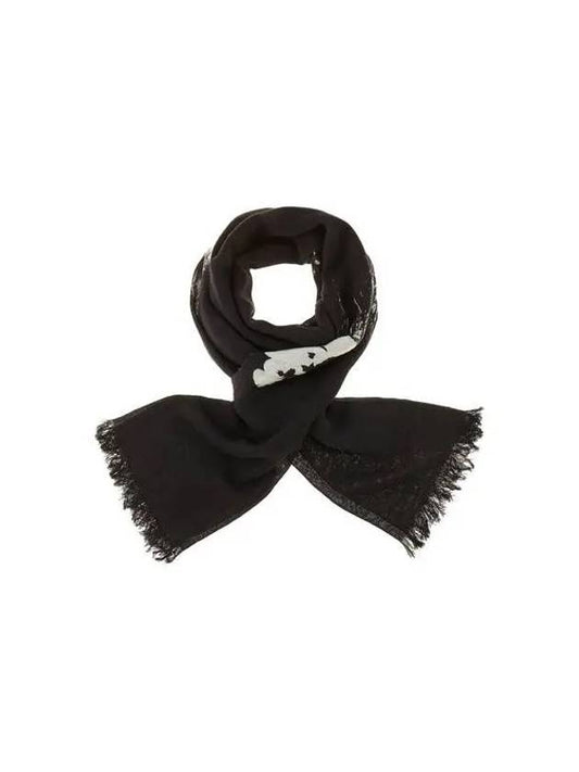 Y's flower print wool scarf black 271032 - YOHJI YAMAMOTO - BALAAN 1