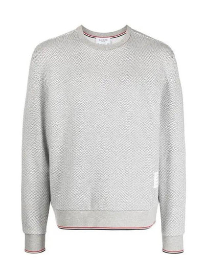 Men's Trimmed Herringbone Cotton Sweatshirt Grey - THOM BROWNE - BALAAN 2