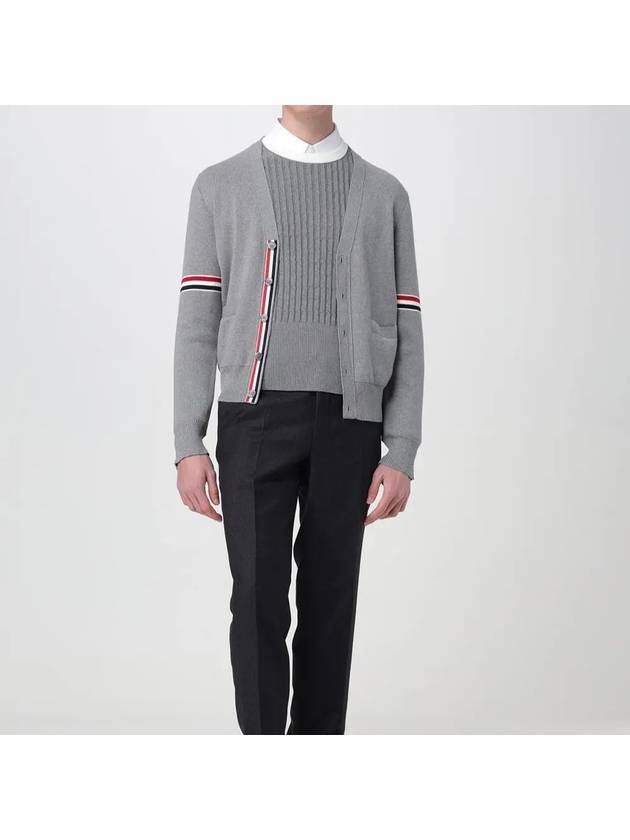 Milano Stitch Sprite Armband Cotton V-neck Cardigan Light Grey - THOM BROWNE - BALAAN 3