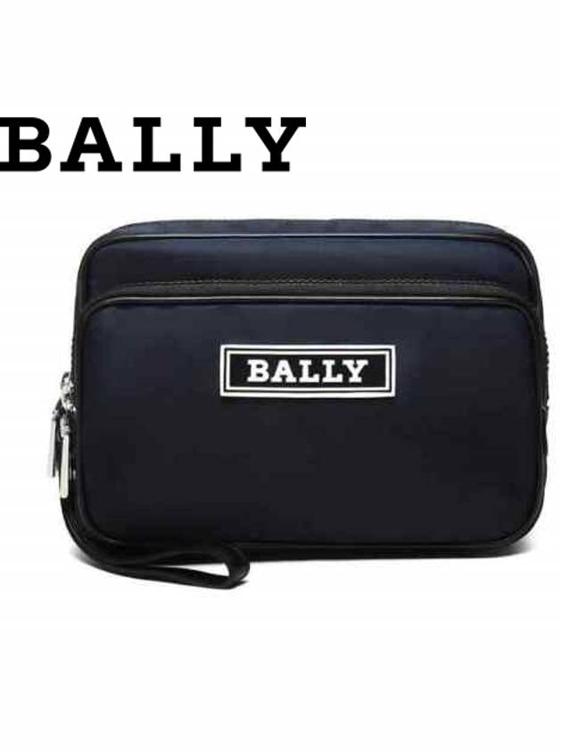 logo entone nylon clutch bag navy - BALLY - BALAAN.