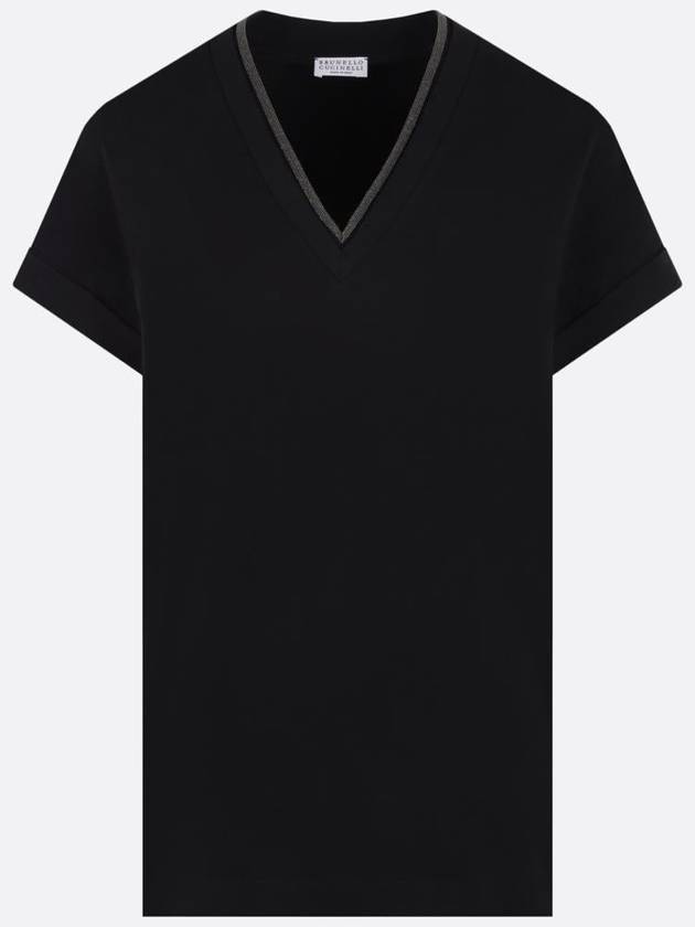 Monilli V-neck short sleeve t-shirt black - BRUNELLO CUCINELLI - BALAAN 2