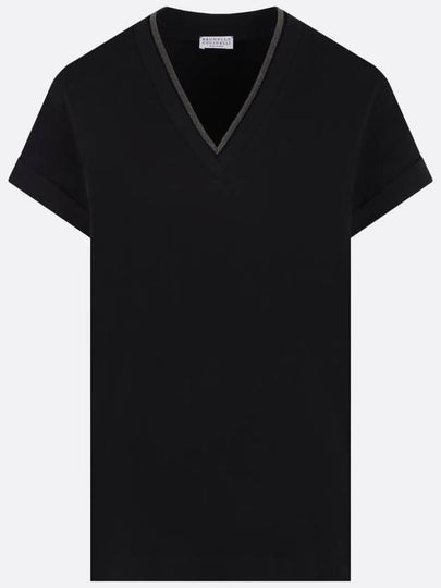 Monilli V-neck short sleeve t-shirt black - BRUNELLO CUCINELLI - BALAAN 2