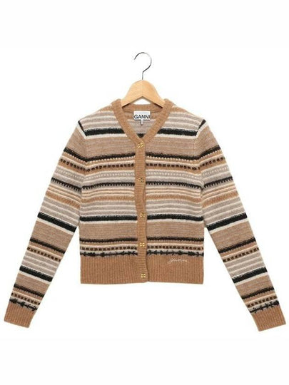 Striped Soft Wool Knit Cardigan Brown - GANNI - BALAAN 2