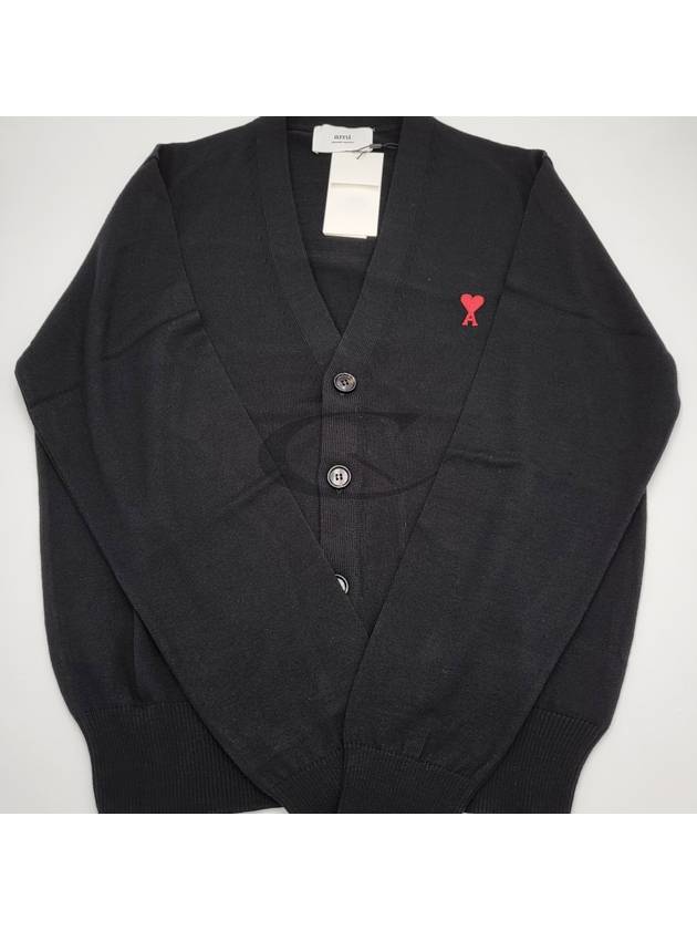 Red Heart Logo Merino Wool Cardigan Black - AMI - BALAAN 2