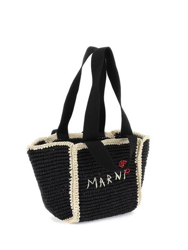 Embroidered Logo Woven Tote Bag Black - MARNI - BALAAN 4