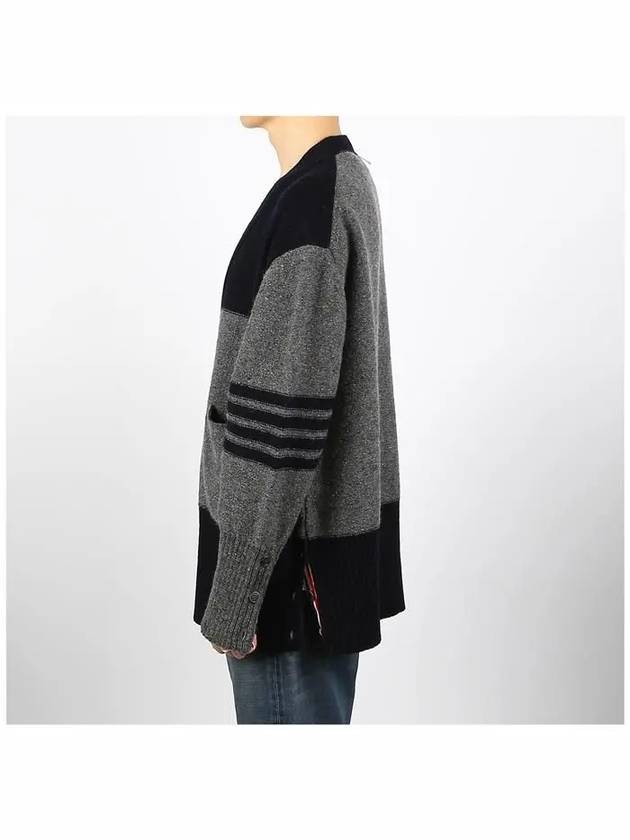 Donegal Diagonal Oversized Colour Block Wool Cardigan Grey - THOM BROWNE - BALAAN 4