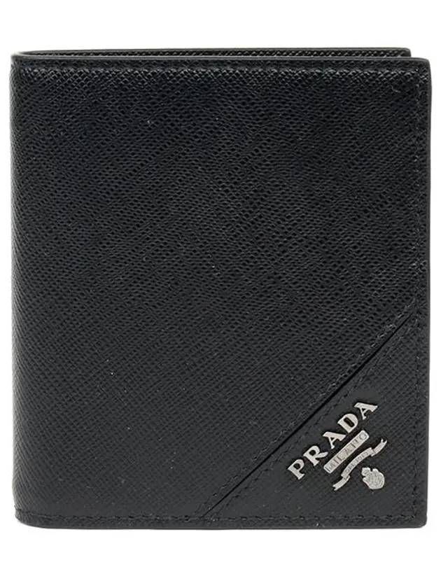 Saffiano Triangle Logo Half Wallet Black - PRADA - BALAAN 1