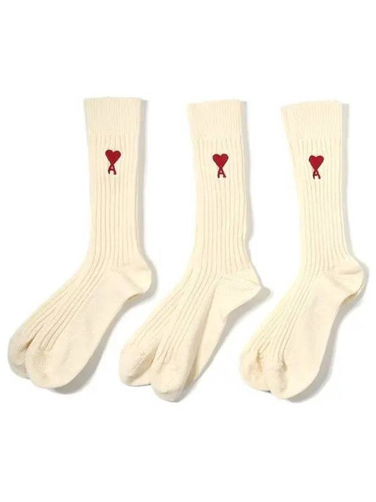 Heart Logo Socks 3 Packs Set Beige - AMI - BALAAN 2