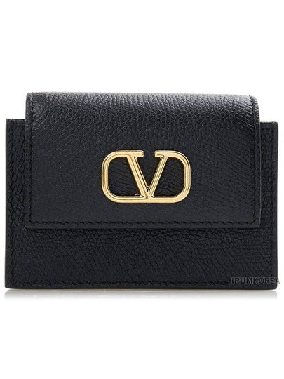 V Logo Flapover Card Wallet Black - VALENTINO - BALAAN 2