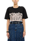 Lace Corset Print Short Sleeves T-Shirt Black - ALEXANDER MCQUEEN - BALAAN 2