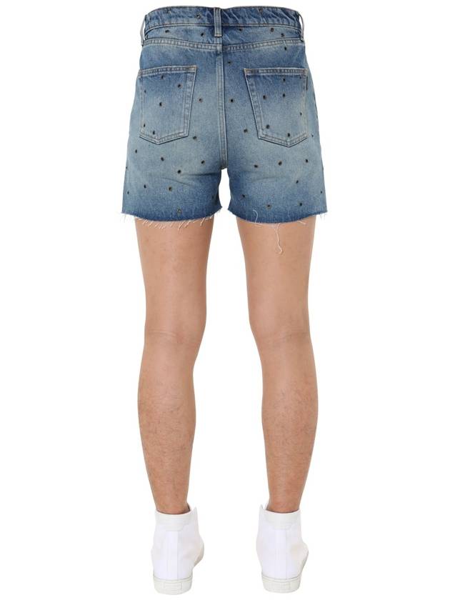 Eyelet Stud Cotton Denim Shorts Blue - SAINT LAURENT - BALAAN 4