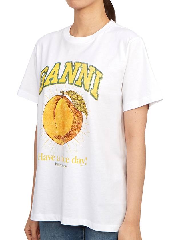 Women's Relaxed Peach Print Short Sleeve T-Shirt White - GANNI - BALAAN 3