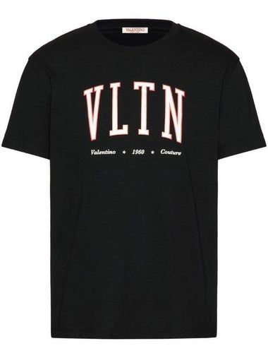 VLTN Print Crew Neck Cotton Short Sleeve T-Shirt Black - VALENTINO - BALAAN 1