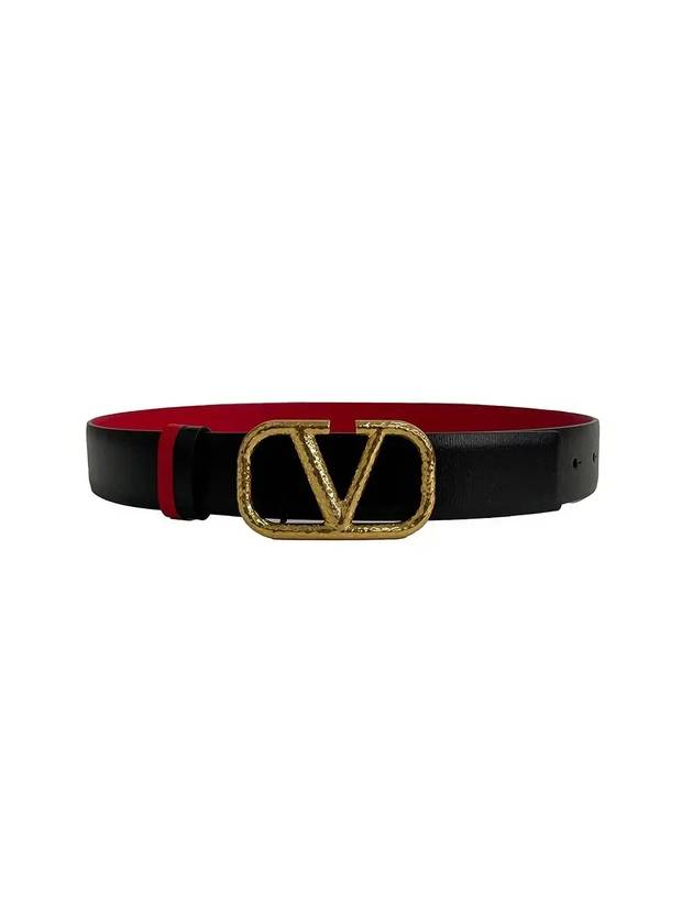 V Logo Signature Reversible Leather Belt Red Black - VALENTINO - BALAAN 1