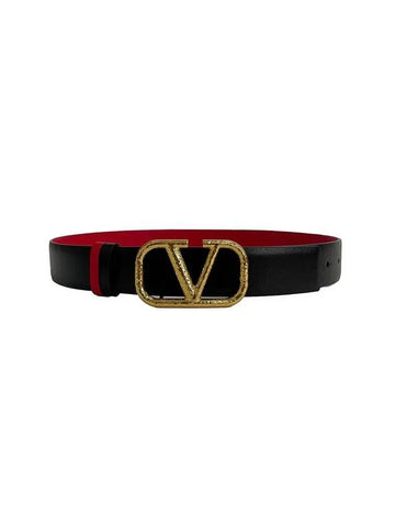 V Logo Signature Reversible Leather Belt Red Black - VALENTINO - BALAAN 1