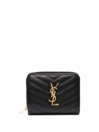 Monogram Zipper Grained Leather Half Wallet Black - SAINT LAURENT - BALAAN 2