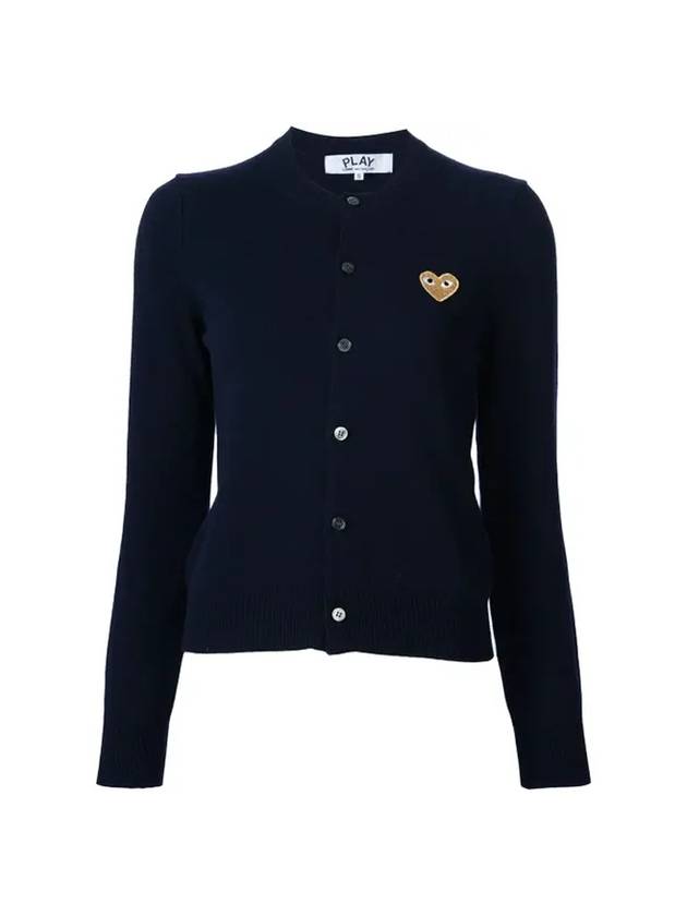 Gold Heart Logo Knit Cardigan Navy - COMME DES GARCONS - BALAAN 1