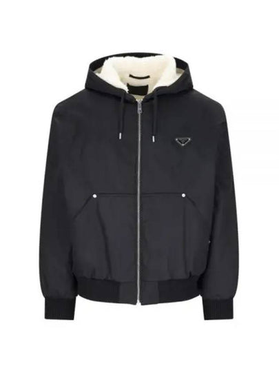 Triangle Logo Re-Nylon Zip Up Hoodie Black - PRADA - BALAAN 2