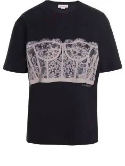 Lace Corset Print Short Sleeves T-Shirt Black - ALEXANDER MCQUEEN - BALAAN 2