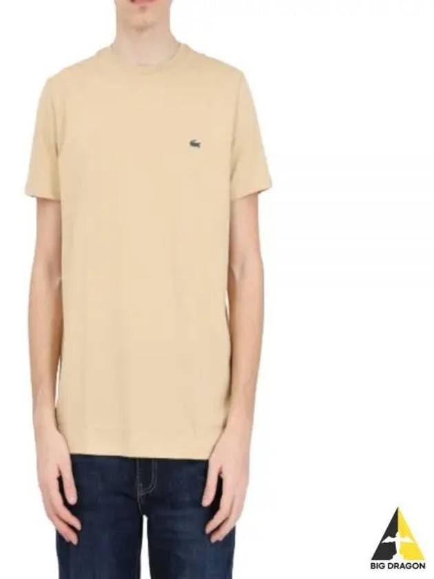 Crew Neck Pima Cotton Jersey Short Sleeve T-Shirt Beige - LACOSTE - BALAAN 2