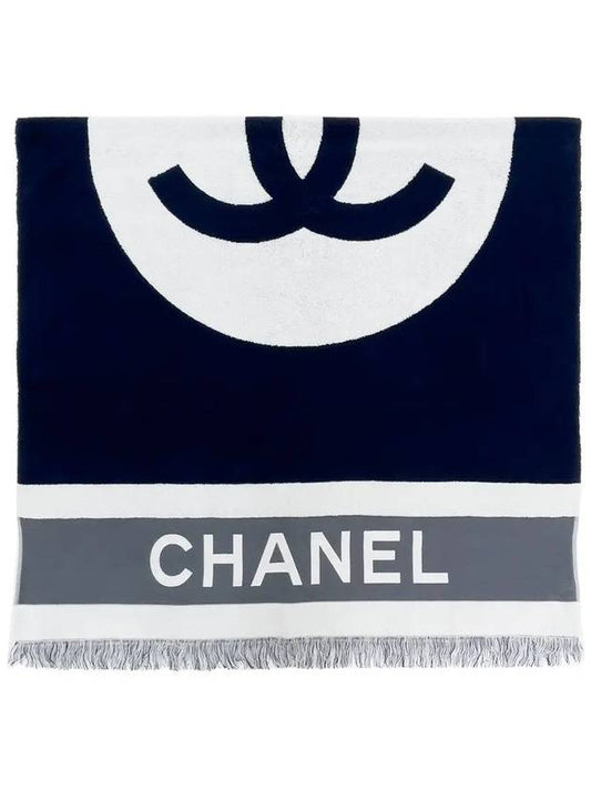 CC logo beach towel white navy gray 4ET1184 - CHANEL - BALAAN 1