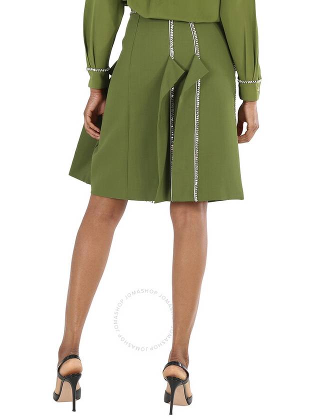 Burberry Ladies Cedar Green Crystal Detail Panelled Wool-Crepe A-Line Skirt, Brand Size 4 (US Size 2) - BURBERRY - BALAAN 3