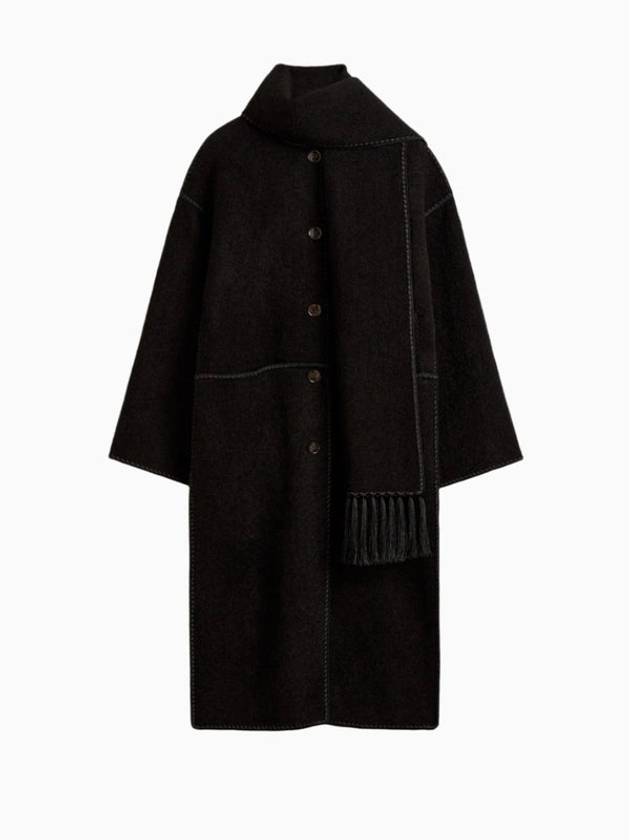 Embroidered Scarf Single Coat Black - TOTEME - BALAAN 2