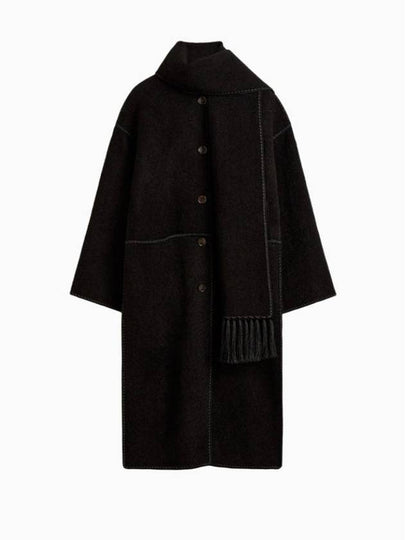 Embroidered Scarf Single Coat Black - TOTEME - BALAAN 2