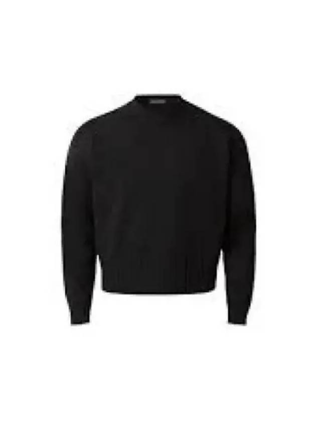 Cropped Crew Neck Knit Top Black - AMI - BALAAN 2