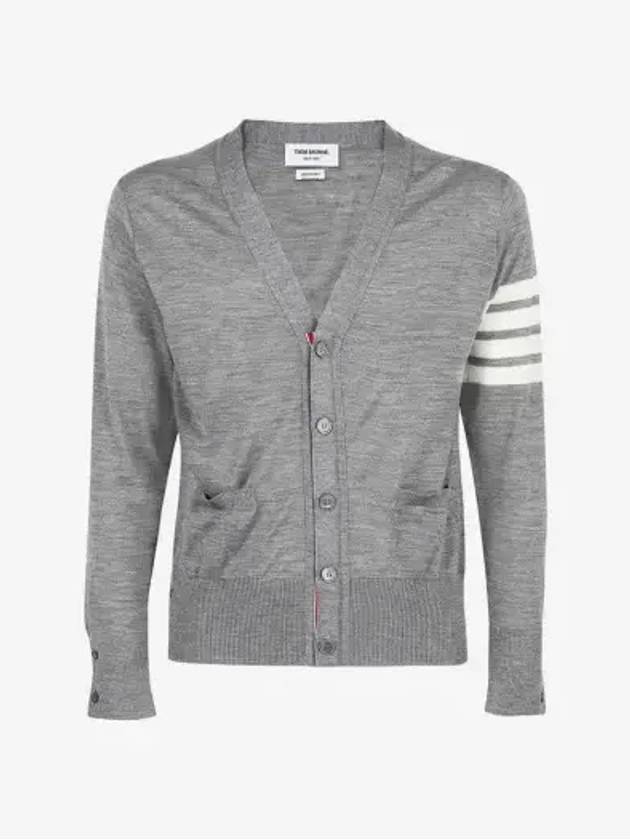 Men's Sustainable Classic Diagonal Wool Cardigan Pale Grey - THOM BROWNE - BALAAN 2