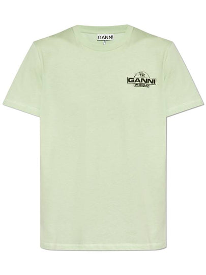 Logo Print Relaxed Fit Short Sleeve T-Shirt Aqua Form - GANNI - BALAAN 2