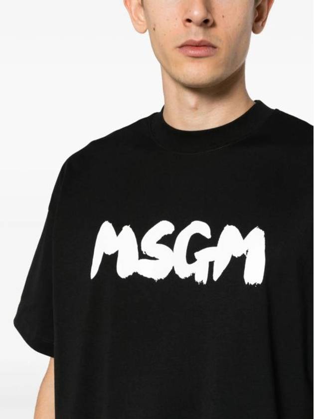 Brushed Logo Cotton Short Sleeve T-Shirt Black - MSGM - BALAAN 3