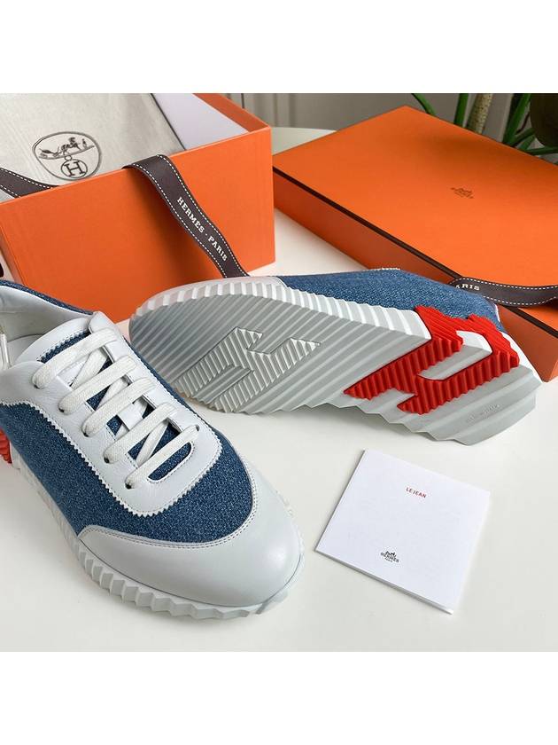 Bouncing Sneakers Chevron Denim Suede Goatskin & Bleu Clair Blanc - HERMES - BALAAN 7