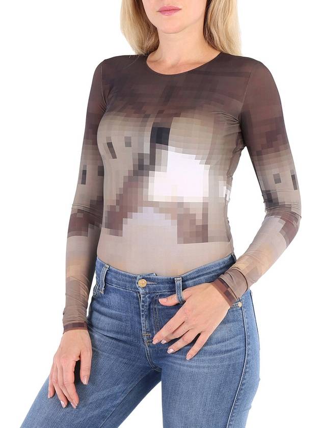 MM6 Ladies Pixelated Brown Digital Print Bodysuit, Size Small - MAISON MARGIELA - BALAAN 3