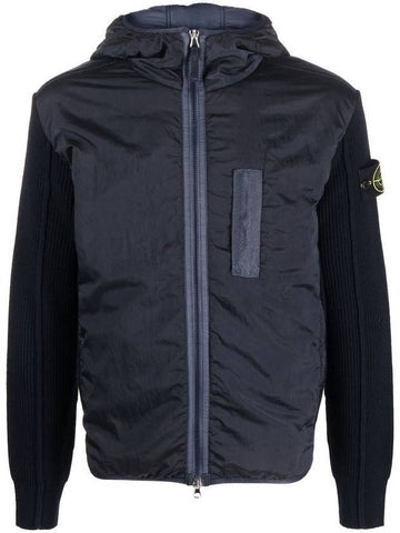 Wappen Nylon Hood Windbreaker Navy - STONE ISLAND - BALAAN.