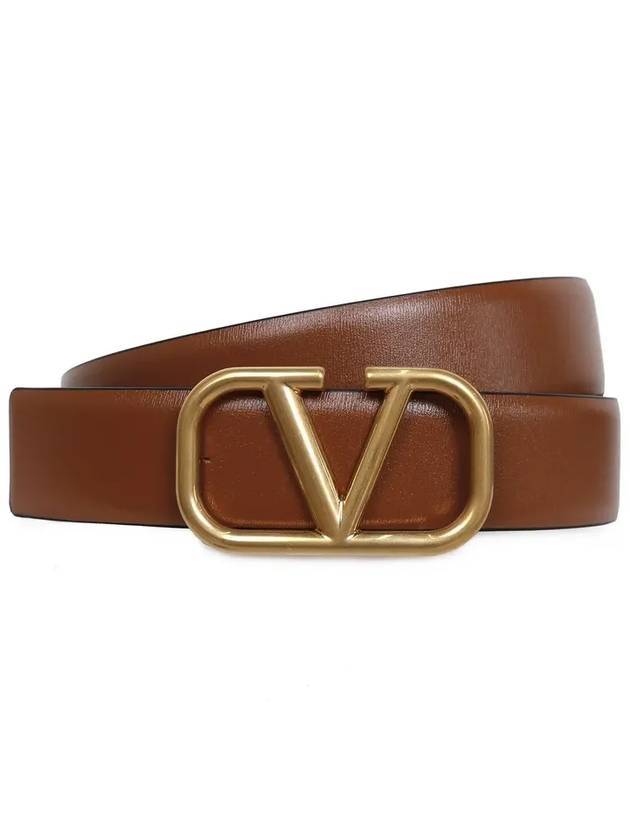 V Logo Signature Leather Belt Brown - VALENTINO - BALAAN 1