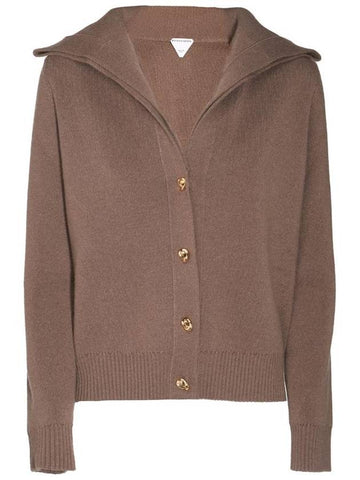 Compact Knot Button Wool Cardigan Chestnut Melange - BOTTEGA VENETA - BALAAN 1