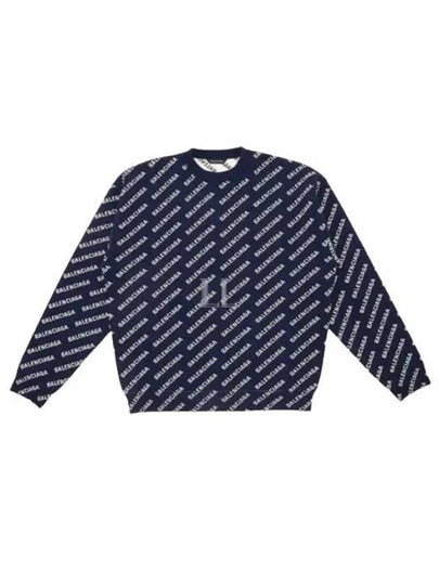 Allover Logo Crew Sweatshirt Navy - BALENCIAGA - BALAAN 2