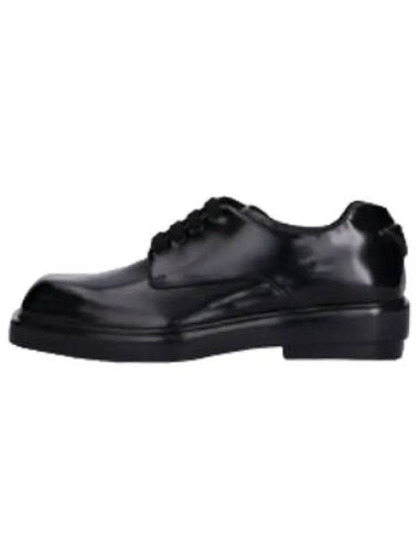 Square toe brushed leather derby shoes black - PRADA - BALAAN 1