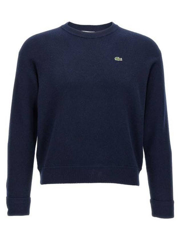 Logo Patch Crew Neck Knit Top Blue - LACOSTE - BALAAN 1